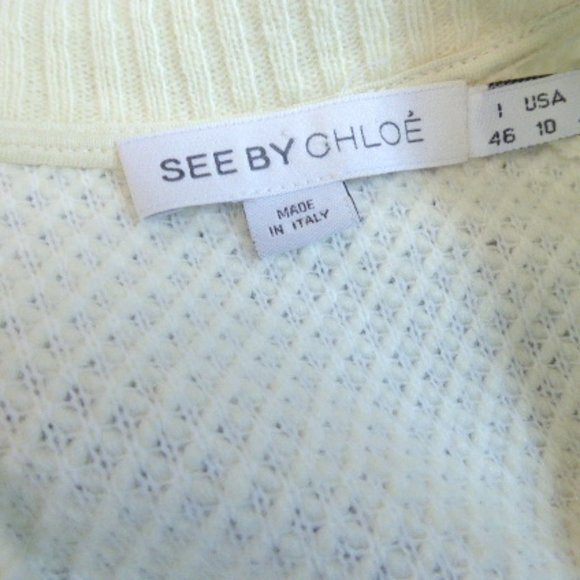 SEE By Chloe ivory textured ruffles crew neck back zip sweater i46 10.Italy